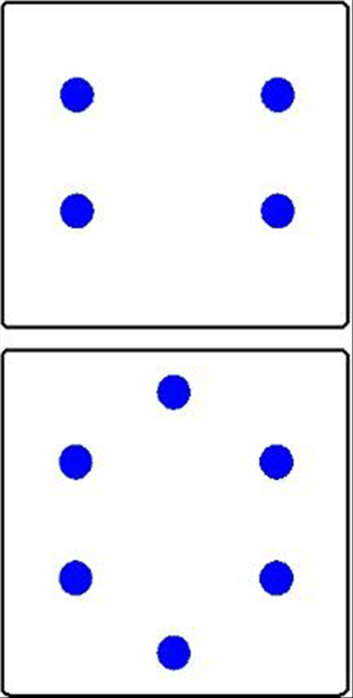 <p> דרך קלה לצייר משושה עם נקודות הוא לצייר תחילה 4 נקודות.</p> 
<p> ואז נקודה 1 באמצע מעליהם</p> 
<p> ונקודה 1 באמצע מתחתיהם.  </p>
