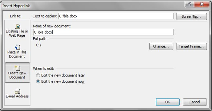Create New Document מאפשרת יצירה של קובץ חדש (ניתן לבחור בסוגו) 