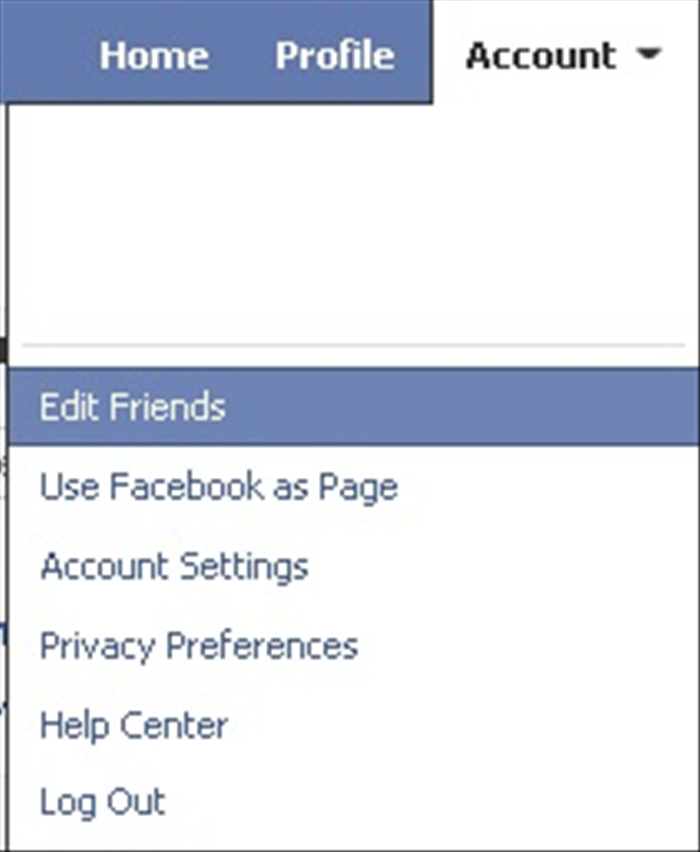 הכנסו לחשבון הפייסבוק שלכם.
לחצו על 'Accounts' ובתפריט שנפתח בחרו ב'Edit friends'.